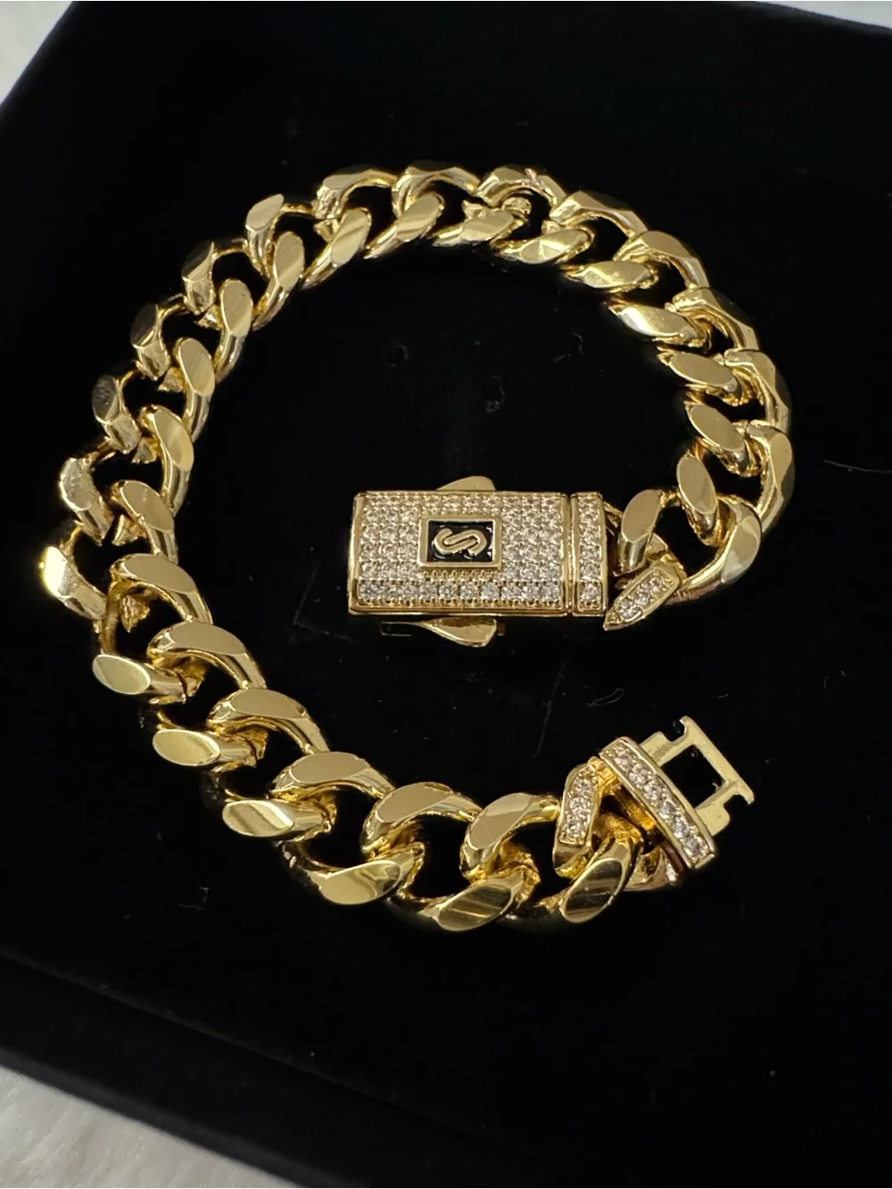 Gold Cuban Link Bracelet with Sparkle Clasp
